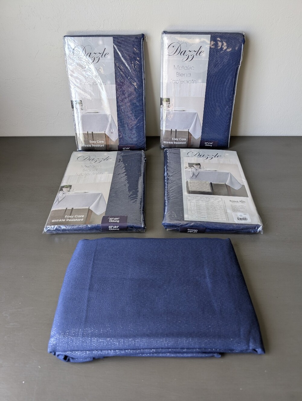 Dazzle Benson Mills Metallic Blend Tablecloth - Navy Blue Oval Size 60"X84"